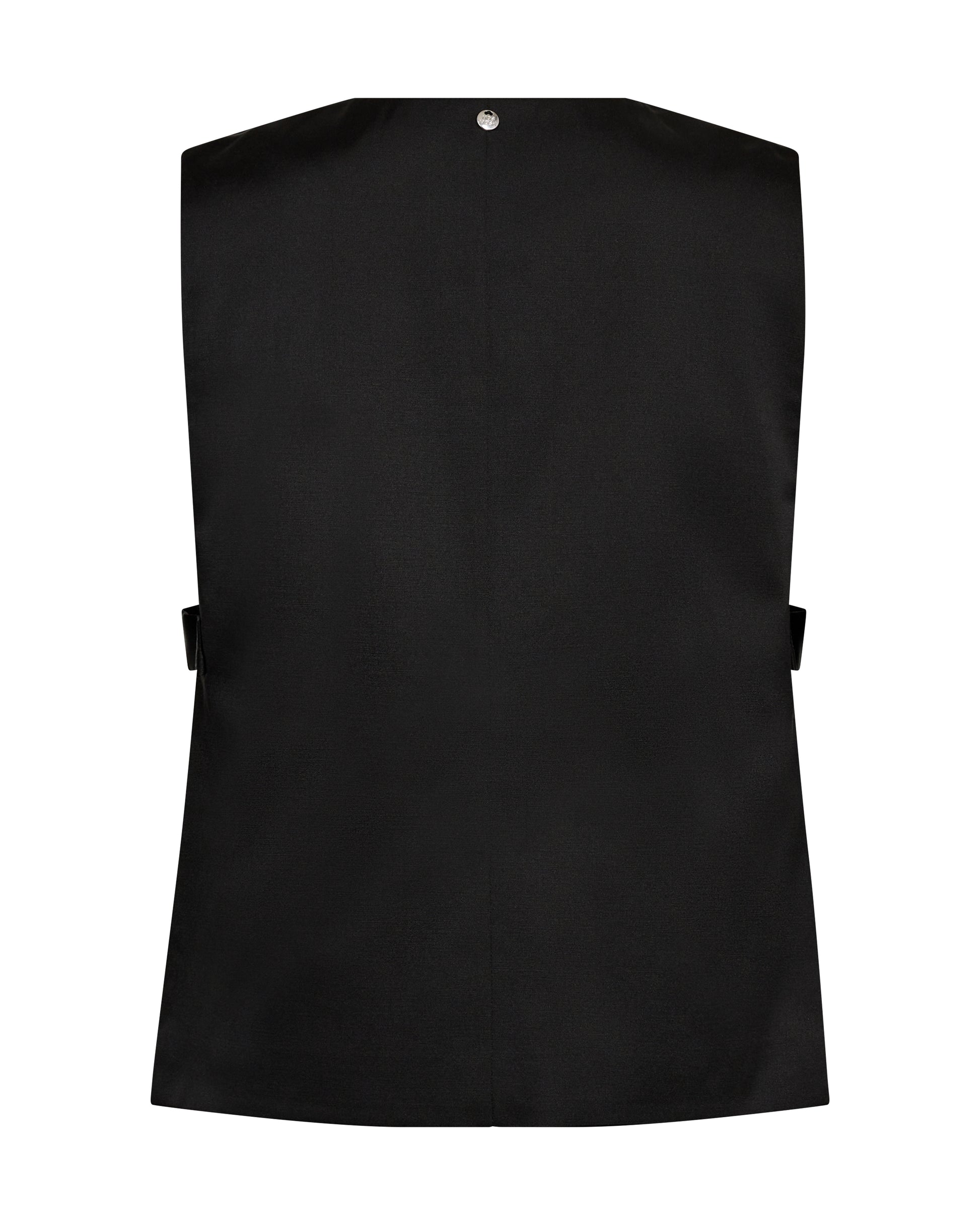 v neck sleeveless black vest with single button rear view