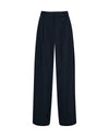 navy wide leg suit trousers with pleat along the centre