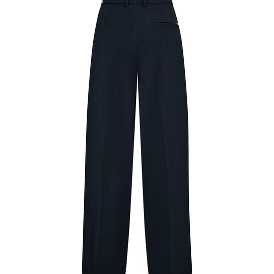 navy wide leg suit trousers with pleat along the centre rear view
