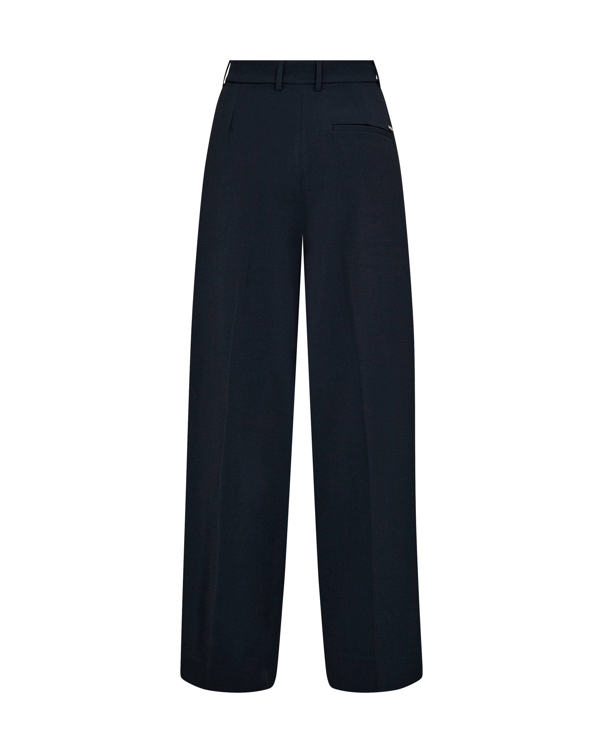 navy wide leg suit trousers with pleat along the centre rear view
