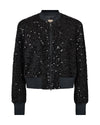 Black bomber jacket with sequins all over and central zip