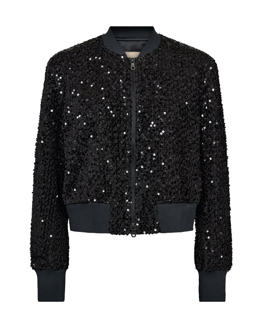 Black bomber jacket with sequins all over and central zip