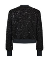Black bomber jacket with sequins all over and central zip rear view 