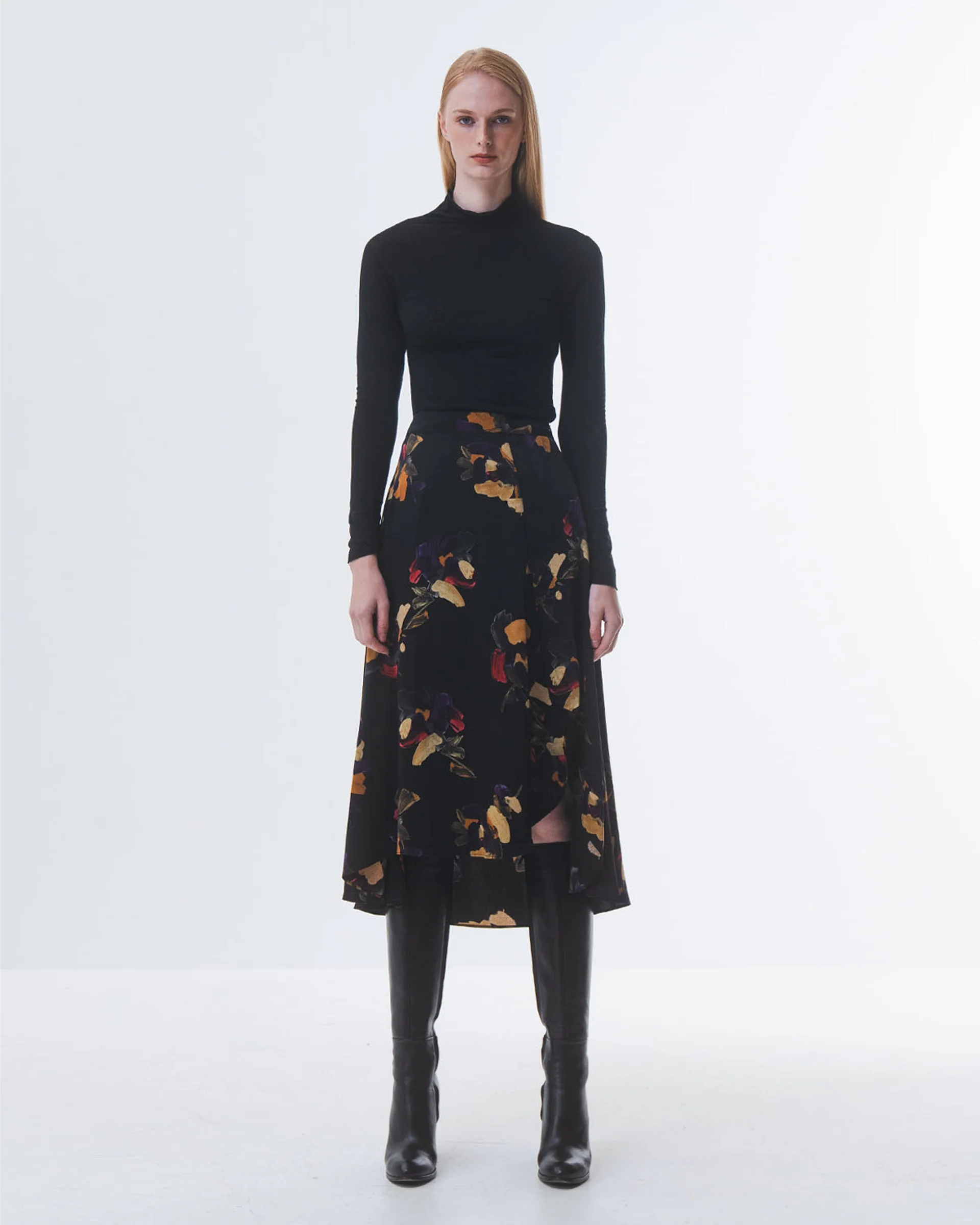 super soft long sleeve black top with high round neck