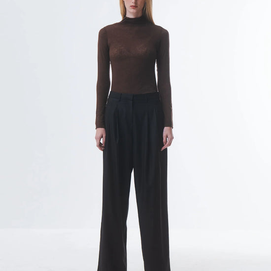 super soft long sleeve off brown top with high round neck