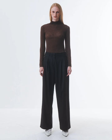 super soft long sleeve off brown top with high round neck