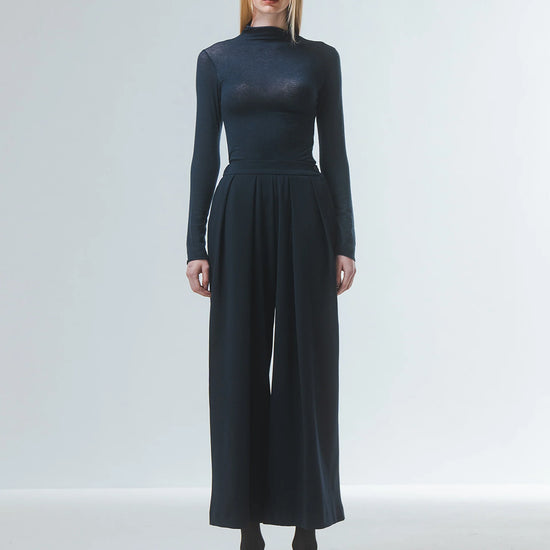 super soft long sleeve off navy top with high round neck