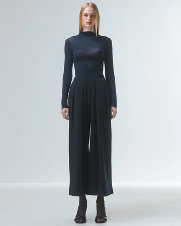 super soft long sleeve off navy top with high round neck