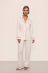 White tencel pjs piped in navy from Eberjey