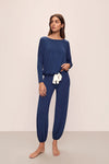 Navy slouchy pyjamas with white tie detail from Eberjey