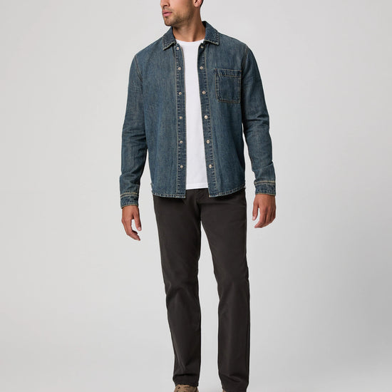 mens dark grey straight leg chinos from paige model shot