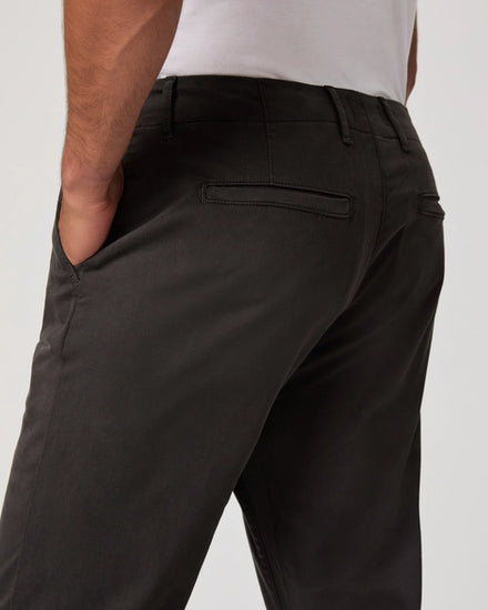 mens dark grey straight leg chinos from paige close up of rear