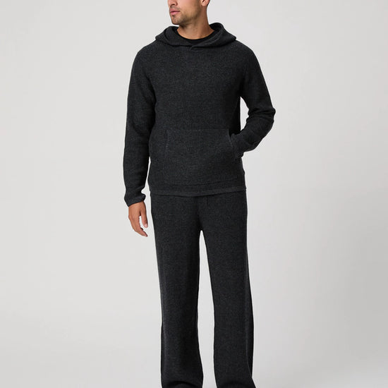 dark grey knitted hoodie with big pocket from paige model shot