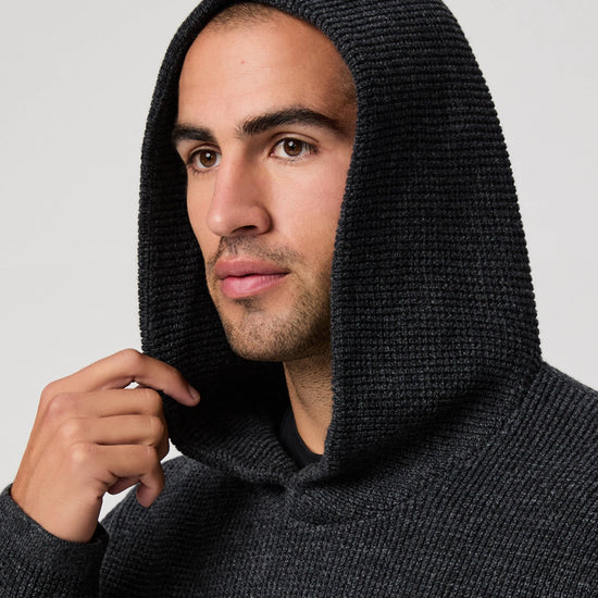 dark grey knitted hoodie with big pocket from paige close up