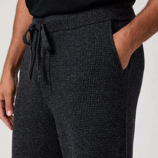 wide leg knitted drawstring waist grey  trousers from paige close up