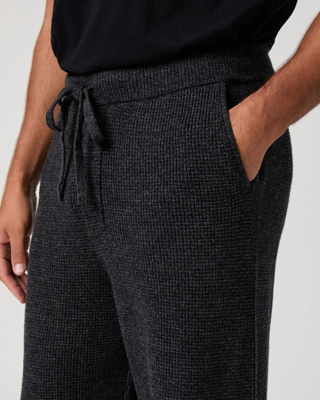 wide leg knitted drawstring waist grey  trousers from paige close up