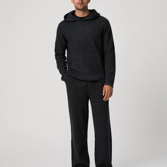 wide leg knitted drawstring waist grey  trousers from paige model shot