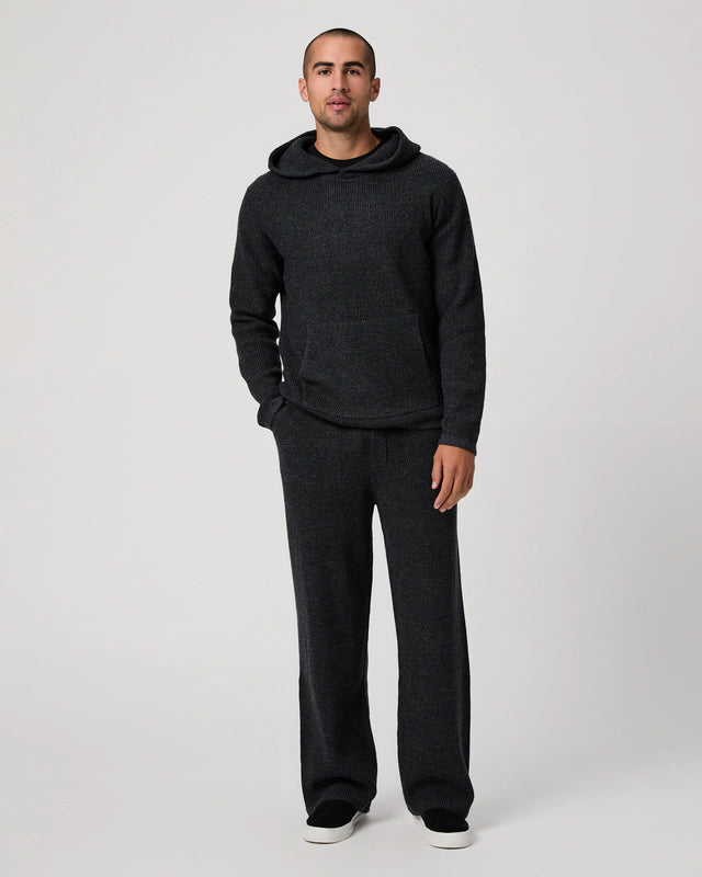 wide leg knitted drawstring waist grey  trousers from paige model shot