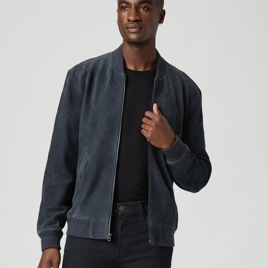 deep blue suede bomber jacket from paige