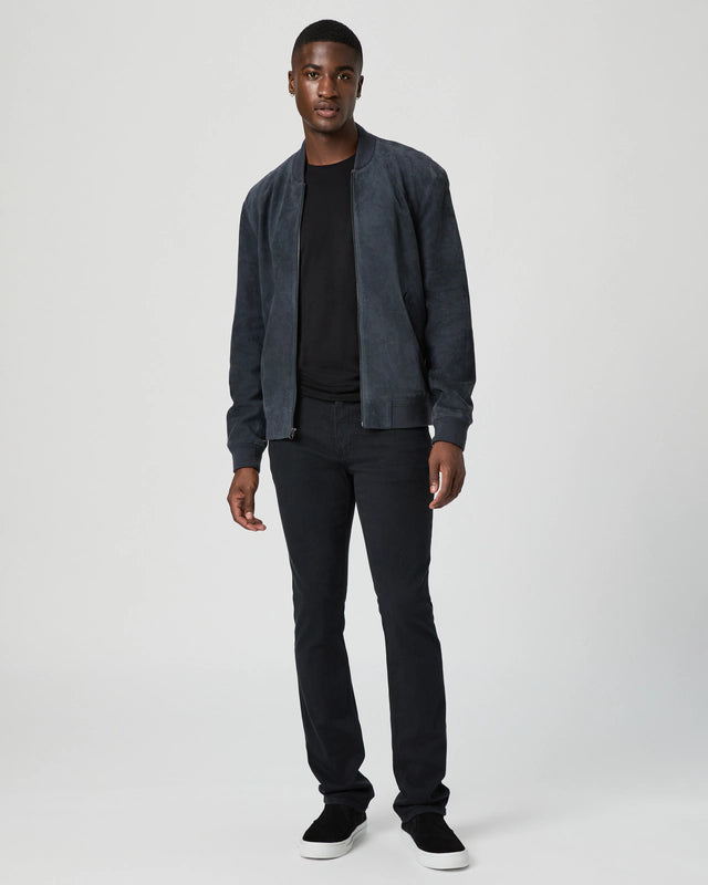 deep blue suede bomber jacket from paige model shot