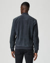 deep blue suede bomber jacket from paige rear view