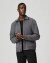 grey mens jacket with collar, 2 flap pockets and concealed placket from paige model shot