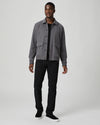 grey mens jacket with collar, 2 flap pockets and concealed placket from paige model shot