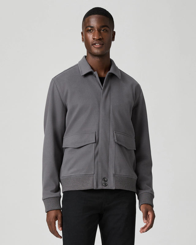 grey mens jacket with collar, 2 flap pockets and concealed placket from paige