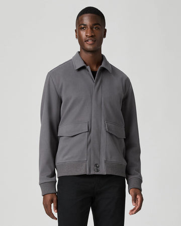 grey mens jacket with collar, 2 flap pockets and concealed placket from paige
