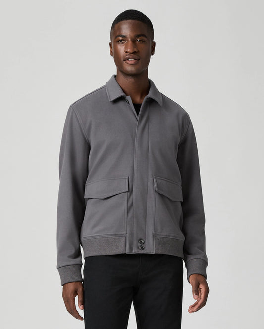 grey mens jacket with collar, 2 flap pockets and concealed placket from paige