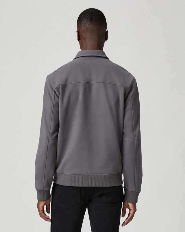 grey mens jacket with collar, 2 flap pockets and concealed placket from paige rear view