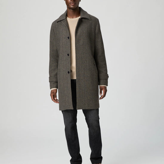 knee length grey herringbone coat with notch lapel from paige