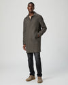 knee length grey herringbone coat with notch lapel from paige model shot