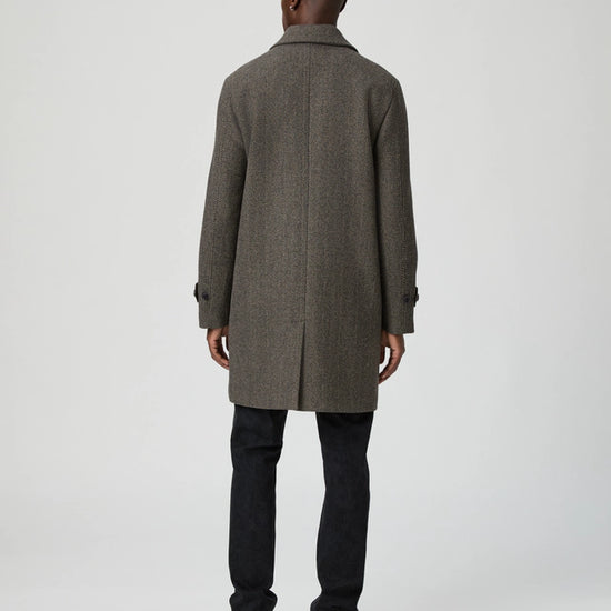 knee length grey herringbone coat with notch lapel from paige rear view