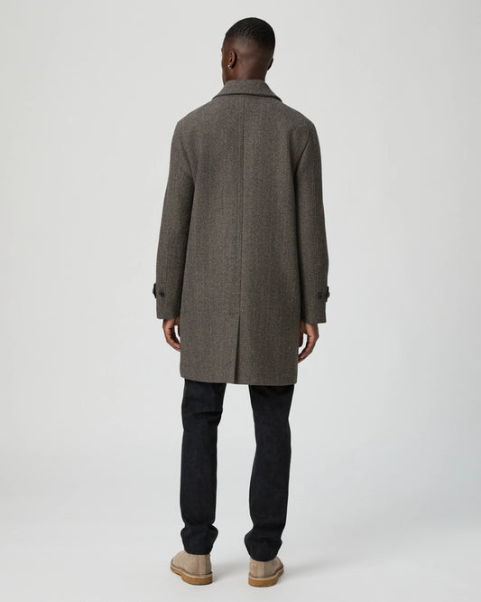 knee length grey herringbone coat with notch lapel from paige rear view