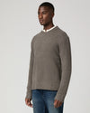 man wearing grey jumper side view
