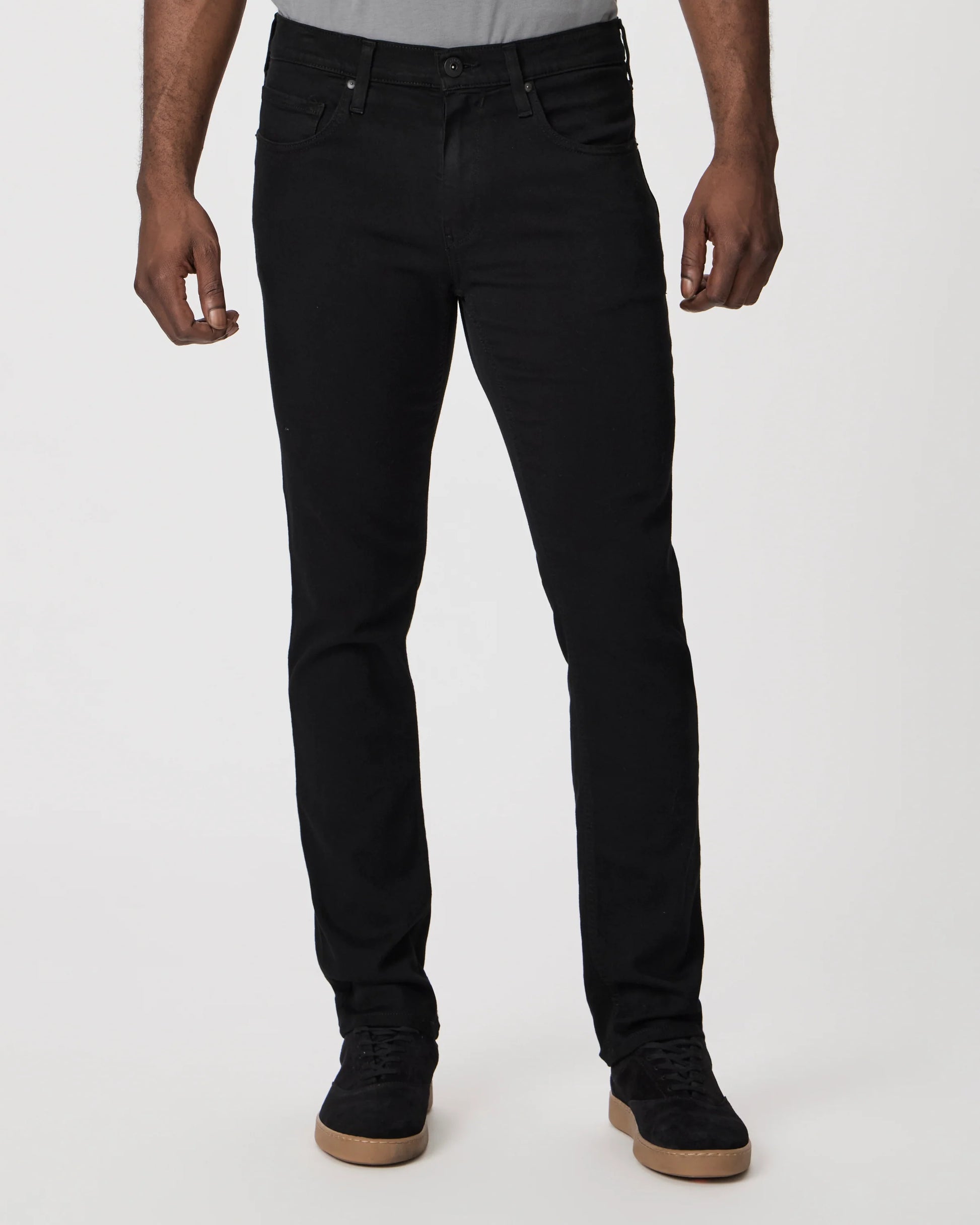 mens black slim straight cut jeans close up