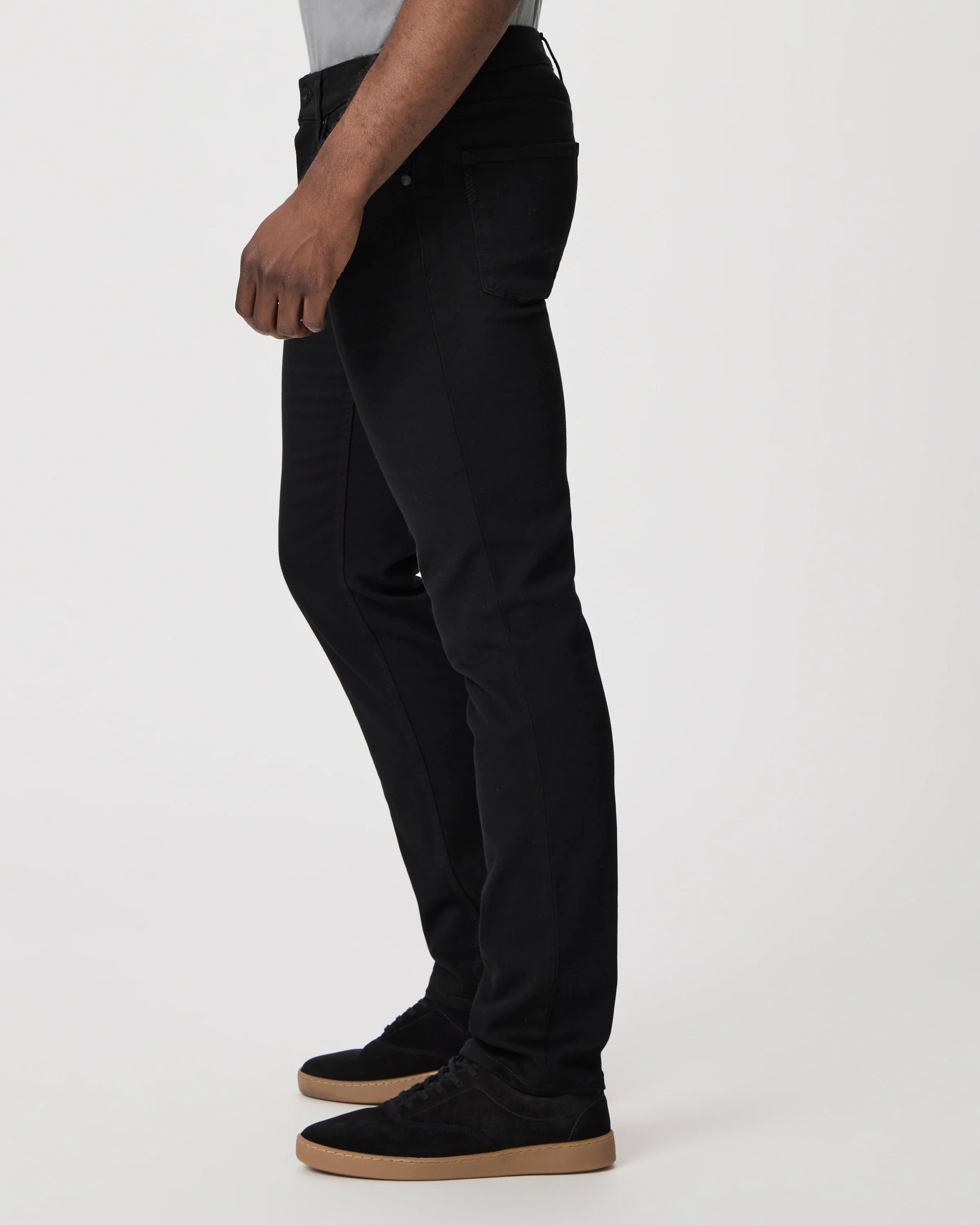 mens black slim straight cut jeans  side view 