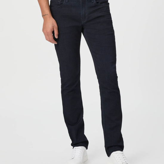 mens dark navy straight slim leg jeans  close up