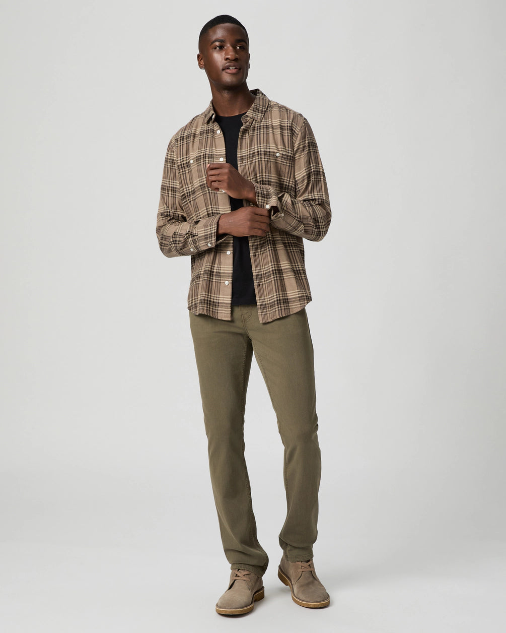 slim leg mens khaki jeans from paige model shot