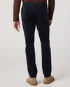 navy blue micro corduroy slim straight leg jeans with metallic hardware from paige rear view