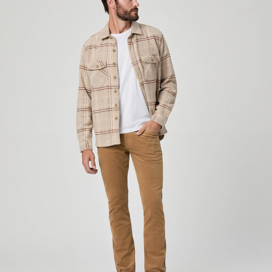 camel corduroy slim leg jeans with pockets from paige model shot