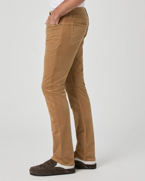 camel corduroy slim leg jeans with pockets from paige side view