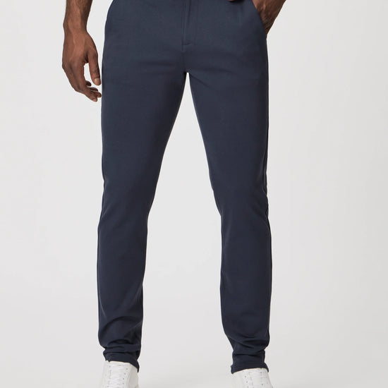 mens dark navy trousers with rear welt pockets 