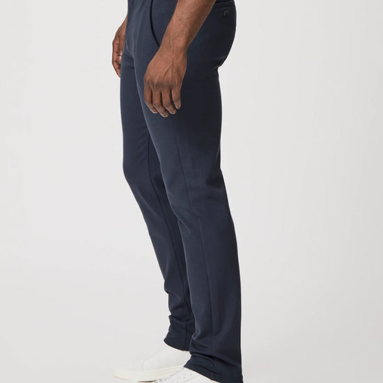 mens dark navy trousers with rear welt pockets side view 