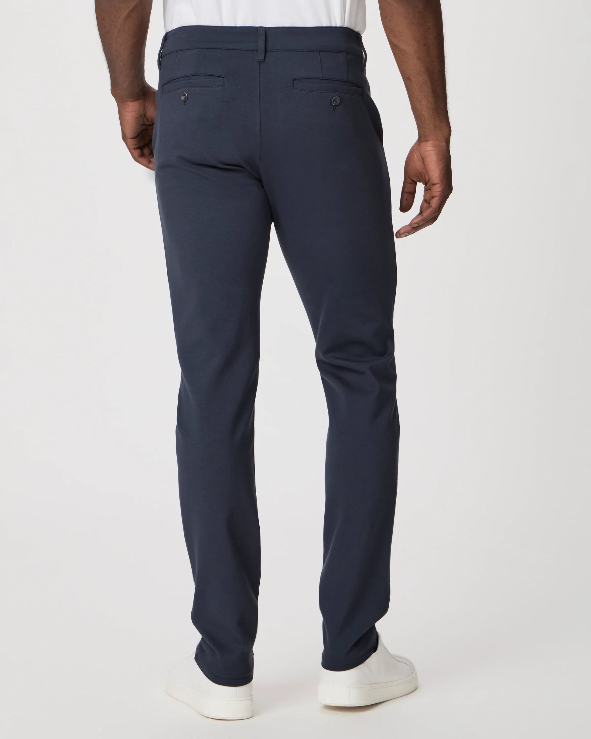 mens dark navy trousers with rear welt pockets  rear view 