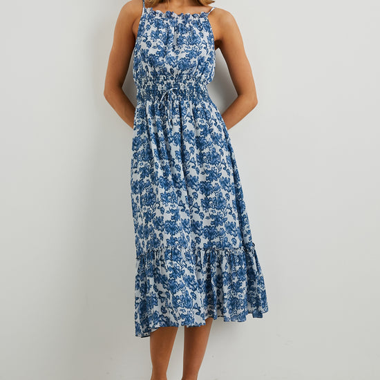 Sleeveless blue floral dress