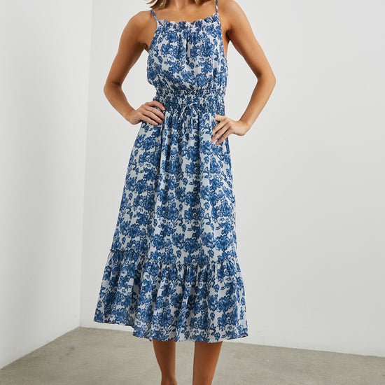 Sleeveless blue floral dress