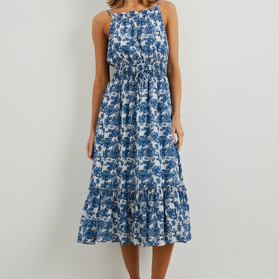 Sleeveless blue floral dress