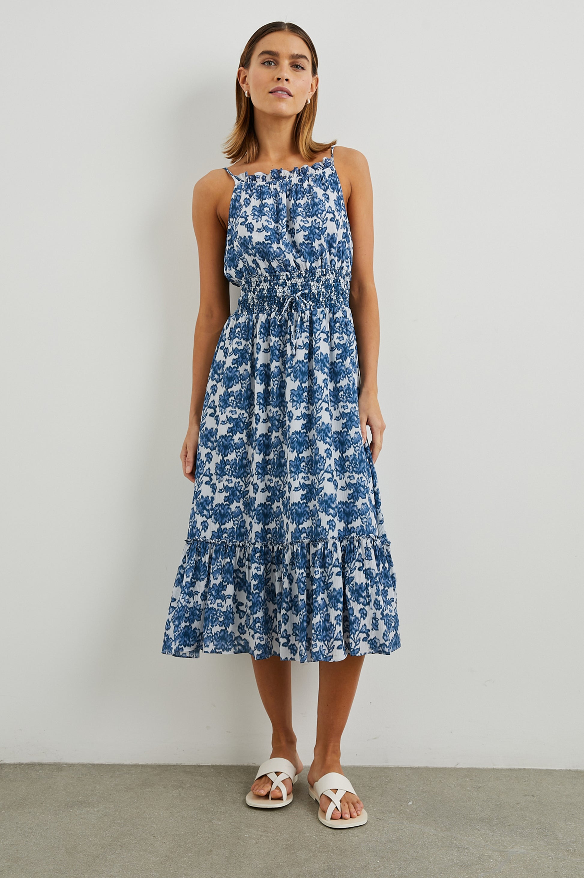 Sleeveless blue floral dress